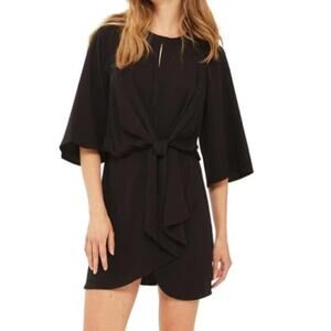 Topshop Nordstrom Black Front Tie Knot Mini Dress US 6 NWT Bell Sleeve Tulip Hem